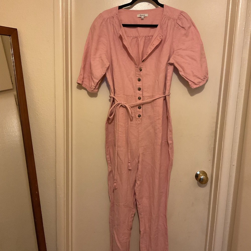 Madewell Dusty Pink Button-Front Jumpsuit with Tie Waist